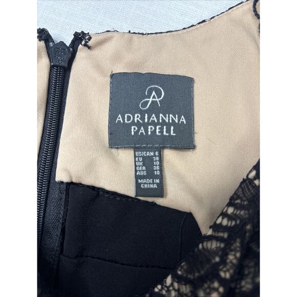 Adrienne Papell Lace Illusion Tiered Pleat Black Sheath Dress 6 - Picture 10 of 14